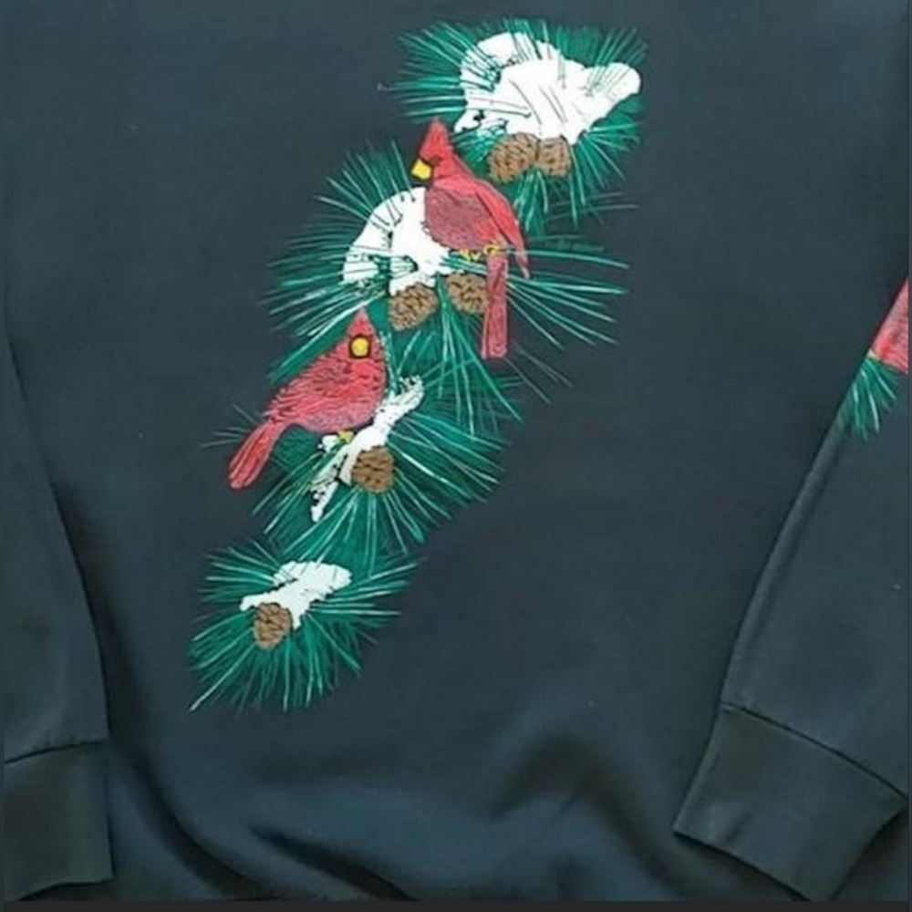 VTG 1990s Cardinal Bird Christmas Print Crew Neck Sweatshirt Size (XL) - Picture 6 of 8